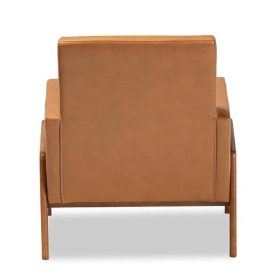 Perris Mid-Century Faux Leather Upholstered Wood Lounge Chair Walnut/Brown - Baxton Studio 3 Perris Mid-Century Faux Leather Upholstered Wood Lounge Chair Walnut/Brown - Baxton Studio - Image 3