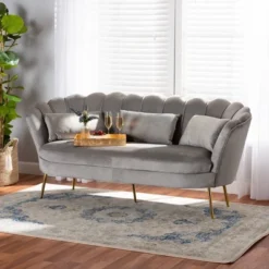 Genia Velvet Fabric Upholstered And Metal Sofa Gray/Gold - Baxton Studio -Outlet Baxton Studio Store GUEST d8cecf5d ba12 4394 8c36 6bc4278e6ced