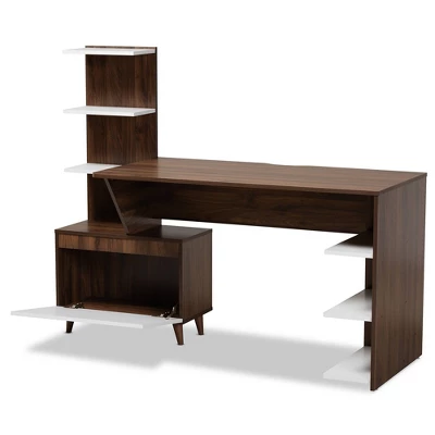 Tobias Two-Tone Wood Storage Computer Desk With Shelves Walnut - Baxton Studio 1 Tobias Two-Tone Wood Storage Computer Desk With Shelves Walnut - Baxton Studio