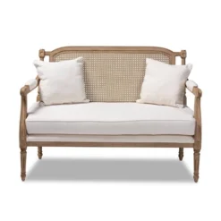 Clemence Upholstered Whitewashed Wood Sofa Loveseat Ivory/Oak - Baxton Studio -Outlet Baxton Studio Store GUEST d94fa4f6 a255 4ee1 9ed4 ec507c7e71f5