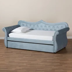Twin Abbie Velvet Tufted Daybed With Trundle Light Blue - Baxton Studio -Outlet Baxton Studio Store GUEST da1623e5 7c0e 4607 9057 5b0607e01a4e
