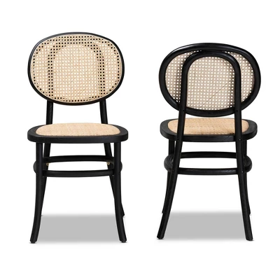 2pc Garold Woven Rattan And Wood Cane Dining Chair Set - Baxton Studio 1 2pc Garold Woven Rattan And Wood Cane Dining Chair Set - Baxton Studio