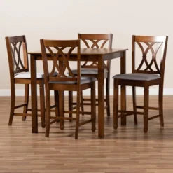 5pc Reneau Upholstered Wood Pub Counter Height Dining Set Gray/Walnut - Baxton Studio -Outlet Baxton Studio Store GUEST dae09b7e 03eb 4b81 a0c7 659aac75ba65