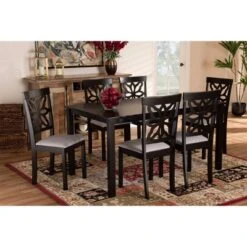 7pc Dallas Fabric Upholstered And Wood Dining Set - Baxton Studio -Outlet Baxton Studio Store GUEST dc6f77f3 6943 4d4f 9b68 8d49f00634a6