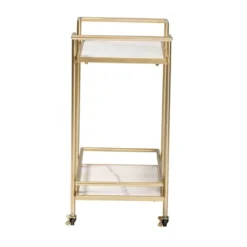 Louise Metal And Marble 2 Tier Wine Cart Gold/White Marble - Baxton Studio -Outlet Baxton Studio Store GUEST ddc4acbd f531 4487 8e3c c6ff51af2288