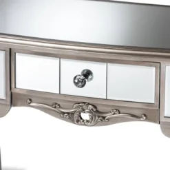 Elgin Brushed Wood And Mirrored Glass 1 Drawer Console Table Silver/Mirror - Baxton Studio -Outlet Baxton Studio Store GUEST deaf5def 06a4 44b2 a86f aae373a7d370
