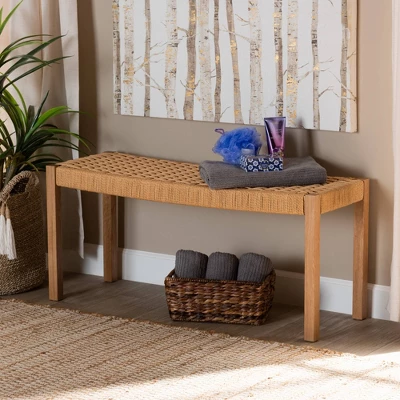 Pacari Rustic Transitional Wood Hemp Accent Bench Oak Brown - Baxton Studio 1 Pacari Rustic Transitional Wood Hemp Accent Bench Oak Brown - Baxton Studio