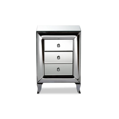 3 Drawer Pauline Contemporary Glam And Luxe Mirrored Nightstand White - Baxton Studio 2 3 Drawer Pauline Contemporary Glam And Luxe Mirrored Nightstand White - Baxton Studio - Image 2