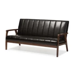 Nikko Mid-Century Modern Scandinavian Style Faux Leather Wooden 3 Seater Sofa - Baxton Studio -Outlet Baxton Studio Store GUEST df9824f4 9c75 4a01 86f4 d85e71976ce9