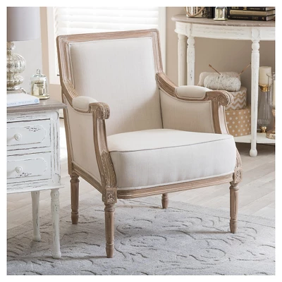 Chavanon Wood & Linen Traditional French Accent Chair Light Beige - Baxton Studio 4 Chavanon Wood & Linen Traditional French Accent Chair Light Beige - Baxton Studio - Image 4