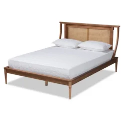 Jamila Wood And Synthetic Rattan Platform Bed Walnut Brown - Baxton Studio -Outlet Baxton Studio Store GUEST dff56ad2 c946 4fe9 81e0 ea25fb655a20