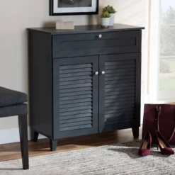 Shelf Wood Shoe Storage Cabinet With Drawer Coolidge Finished Dark Gray - Baxton Studio -Outlet Baxton Studio Store GUEST dff6c621 bb35 458a 9c26 b838cba30ef4