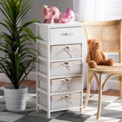 Madelia Wood 1 Drawer Storage Unit White - Baxton Studio
