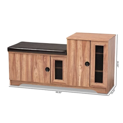 2 Door Valina Faux Leather Wood Shoe Storage Bench With Cabinet Brown - Baxton Studio 6 2 Door Valina Faux Leather Wood Shoe Storage Bench With Cabinet Brown - Baxton Studio - Image 6