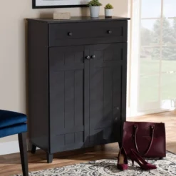 Shelf Wood Shoe Storage Cabinet With Drawer Glidden Finished Black - Baxton Studio -Outlet Baxton Studio Store GUEST e0e92382 0218 4ab7 8933 6385ef130cb9