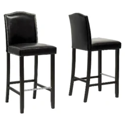 Set Of 2 Libra Modern Barstools With Nail Head Trim Black - Baxton Studio