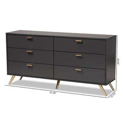 Kelson Wood 6 Drawer Dresser Dark Gray/Gold - Baxton Studio 6 Kelson Wood 6 Drawer Dresser Dark Gray/Gold - Baxton Studio - Image 6