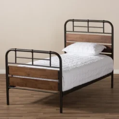 Twin Monoco Rustic Industrial Finished Metal Wood Platform Bed Brown - Baxton Studio -Outlet Baxton Studio Store GUEST e1c889a5 4534 4376 801e 4f9f9bdf3ca4