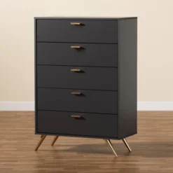 Kelson Wood 5 Drawer Chest Dark Gray/Gold - Baxton Studio -Outlet Baxton Studio Store GUEST e1dfb15f d099 42b3 a778 bb69e81ad295