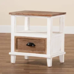 Glynn Wood 1 Drawer Nightstand White/Brown - Baxton Studio -Outlet Baxton Studio Store GUEST e21d169d 60d3 424c b5c2 085cfb17fa1e
