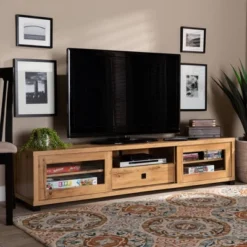 Beasley Wood 1 Drawer TV Stand For TVs Up To 65" Oak Brown/Black - Baxton Studio -Outlet Baxton Studio Store GUEST e27d745c 64ba 40f5 820c 5e2a2b1c706f