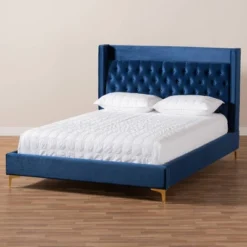Valery Velvet Platform Bed With Gold - Finished Legs - Baxton Studio -Outlet Baxton Studio Store GUEST e28acbe8 2048 43cb aae9 37f5af853db5