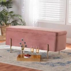 Rockwell Blush Velvet Metal Storage Bench Pink/Gold - Baxton Studio -Outlet Baxton Studio Store GUEST e2d0b5c0 5f79 4004 a6f7 bca25facf698