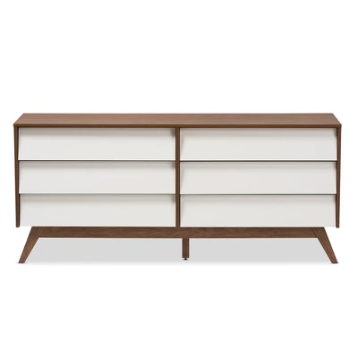 Hildon Mid-Century Modern Wood 6 Drawer Storage Dresser Brown - Baxton Studio 2 Hildon Mid-Century Modern Wood 6 Drawer Storage Dresser Brown - Baxton Studio - Image 2