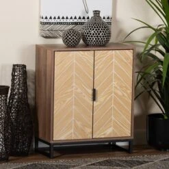 Josephine Two-Tone Wood And Metal 2 Door Storage Cabinet Walnut Brown/White/Black - Baxton Studio -Outlet Baxton Studio Store GUEST e342c653 346f 4c15 9728 6e535d0ce68a