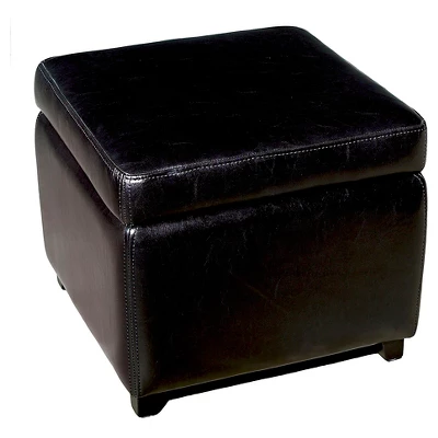 Full Leather Small Storage Cube Ottoman Black - Baxton Studio 2 Full Leather Small Storage Cube Ottoman Black - Baxton Studio - Image 2