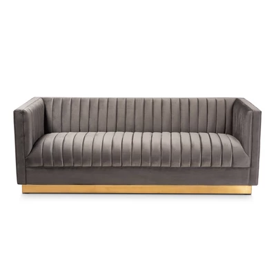 Aveline Velvet Upholstered Finished Sofa Gray/Gold - Baxton Studio 1 Aveline Velvet Upholstered Finished Sofa Gray/Gold - Baxton Studio
