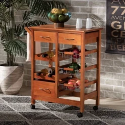 Crayton Wood And Metal Mobile Kitchen Storage Cart Oak Brown/Silver - Baxton Studio -Outlet Baxton Studio Store GUEST e37ba35d 06f9 4f3e 9321 7f72ecec99dd