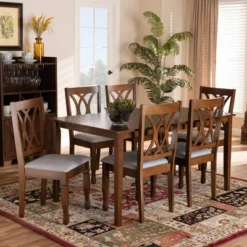 7pc Augustine Fabric Upholstered Dining Set Gray/Walnut Brown - Baxton Studio -Outlet Baxton Studio Store GUEST e3c68a8f c6f4 47b8 a920 1b93ed0c353e