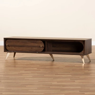 Dena Wood And Gold TV Stand For TVs Up To 60" Walnut - Baxton Studio 8 Dena Wood And Gold TV Stand For TVs Up To 60" Walnut - Baxton Studio - Image 8