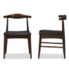 Set Of 2 Winton Mid Century Modern Walnut Wood Dining Chairs Black, Brown - Baxton Studio