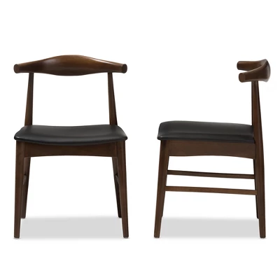 Set Of 2 Winton Mid Century Modern Walnut Wood Dining Chairs Black, Brown - Baxton Studio 1 Set Of 2 Winton Mid Century Modern Walnut Wood Dining Chairs Black, Brown - Baxton Studio