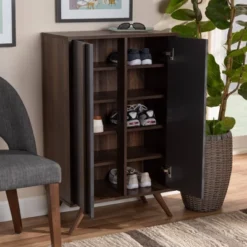 2 Door Naoki Two-Tone Wood Shoe Cabinet Gray/Walnut - Baxton Studio -Outlet Baxton Studio Store GUEST e6761f99 5b12 4ec1 8474 dadcc1e25539