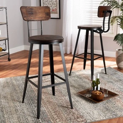 Set Of 2 Kenna Wood And Metal Finished Metal Barstools Brown/Black - Baxton Studio 4 Set Of 2 Kenna Wood And Metal Finished Metal Barstools Brown/Black - Baxton Studio - Image 4