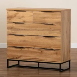 Franklin Wood And Metal 5 Drawer Bedroom Chest Oak/Black - Baxton Studio 13 Franklin Wood And Metal 5 Drawer Bedroom Chest Oak/Black - Baxton Studio -Outlet Baxton Studio Store GUEST e7092492 27b6 479a aece e38fbe138ebf