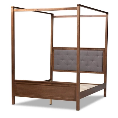 Natasha Fabric Upholstered Wood Platform Canopy Bed Gray/Walnut Brown - Baxton Studio 7 Natasha Fabric Upholstered Wood Platform Canopy Bed Gray/Walnut Brown - Baxton Studio - Image 7