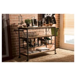 Bradford Rustic Industrial Style Antique Black & Metal Distressed Wood Mobile Kitchen Bar Serving Wine Cart - Baxton Studio -Outlet Baxton Studio Store GUEST e726270f 9d7d 4ed3 8bd3 3b831805c590