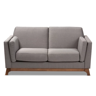 Baxton Studio Sava Fabric Upholstered Walnut Wood 2 Seater Loveseat Gray - BaxtonStudio 8 Baxton Studio Sava Fabric Upholstered Walnut Wood 2 Seater Loveseat Gray - BaxtonStudio - Image 8