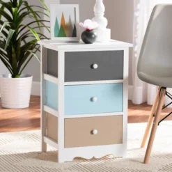 Kalila Wood 3 Drawer Nightstand White - Baxton Studio