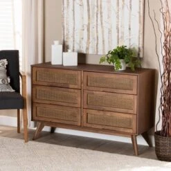 Barrett Wood And Synthetic Rattan 6 Drawer Dresser Walnut Brown - Baxton Studio -Outlet Baxton Studio Store GUEST e8e41f6a 530b 4747 a6d5 67c901676a26