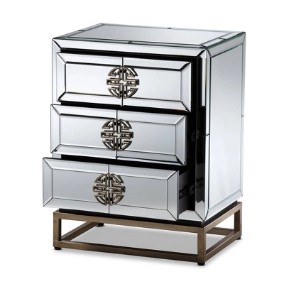 Laken 3 Drawers Mirrored Nightstand - Baxton Studio 1 Laken 3 Drawers Mirrored Nightstand - Baxton Studio