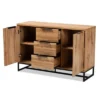 Reid Wood & Metal 3 Drawer Sideboard Buffet Oak/Black - Baxton Studio