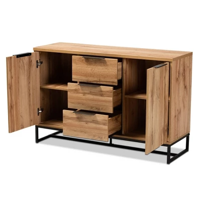 Reid Wood & Metal 3 Drawer Sideboard Buffet Oak/Black - Baxton Studio 1 Reid Wood & Metal 3 Drawer Sideboard Buffet Oak/Black - Baxton Studio