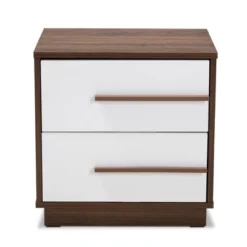 Mette Walnut Finished Wood Nightstand White - Baxton Studio -Outlet Baxton Studio Store GUEST ea152dff cd80 4b60 aabf d9eaa1558787