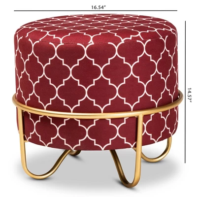Candice Quatrefoil Velvet Upholstered Metal Ottoman Red - Baxton Studio 6 Candice Quatrefoil Velvet Upholstered Metal Ottoman Red - Baxton Studio - Image 6