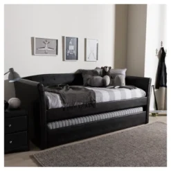 Twin Camino Modern And Contemporary Faux Leather Upholstered Daybed With Guest Trundle Bed - Baxton Studio -Outlet Baxton Studio Store GUEST eae772a6 ece0 47e0 ba27 42d46d1808ea